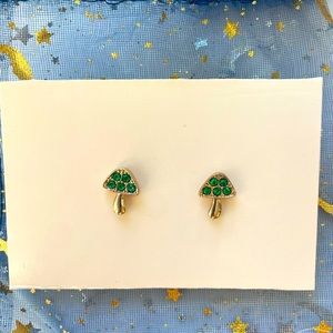 Mushroom Gold Tone with Green gemstones Stud Earrings NWOT